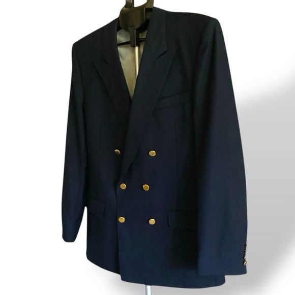 Club International Couture Wool Blazer Double Breasted Navy Blue Size 42 Tall - Picture 2 of 16